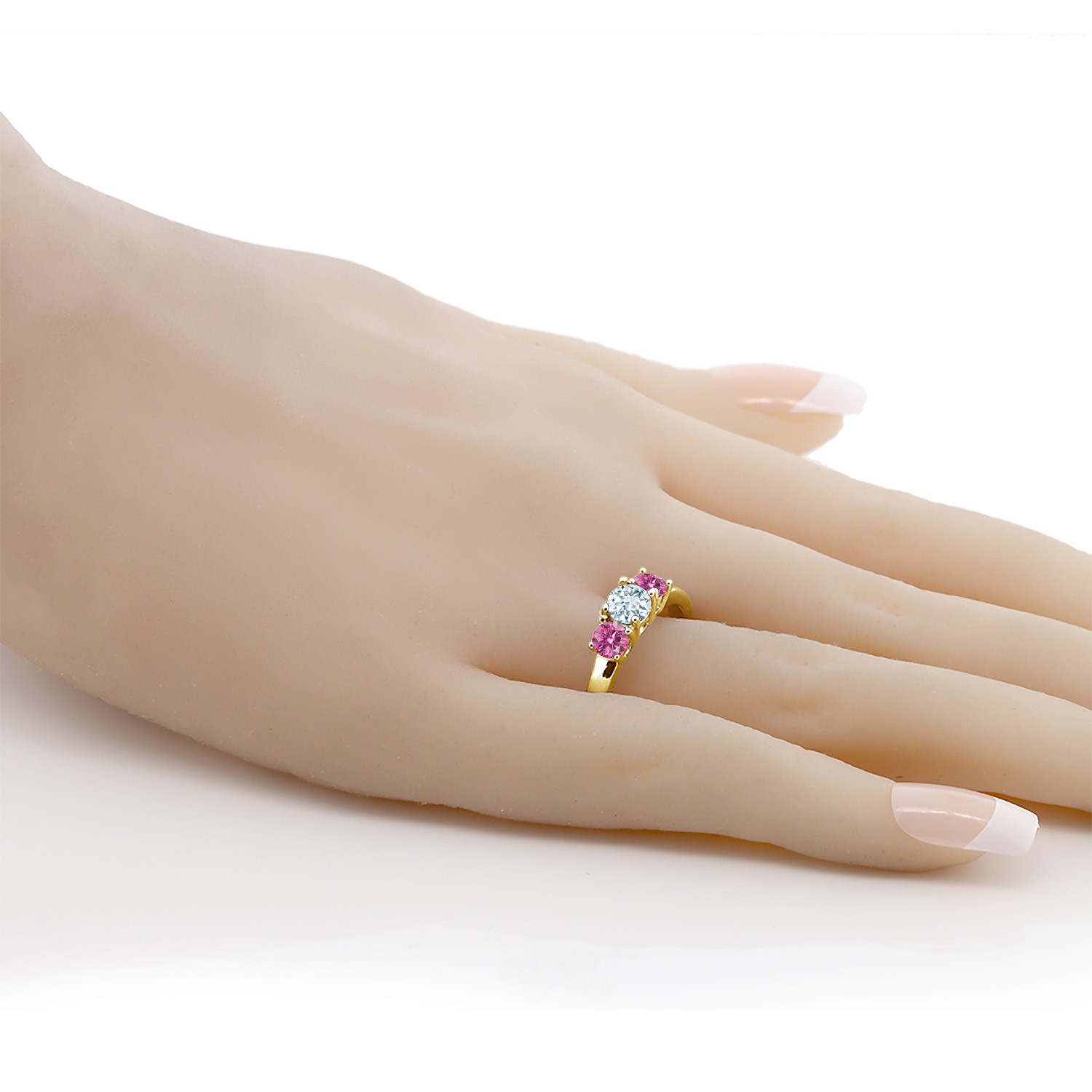 18K Yellow Gold Plated Silver Ring Aquamarine Pink Moissanite (0.96 Cttw)