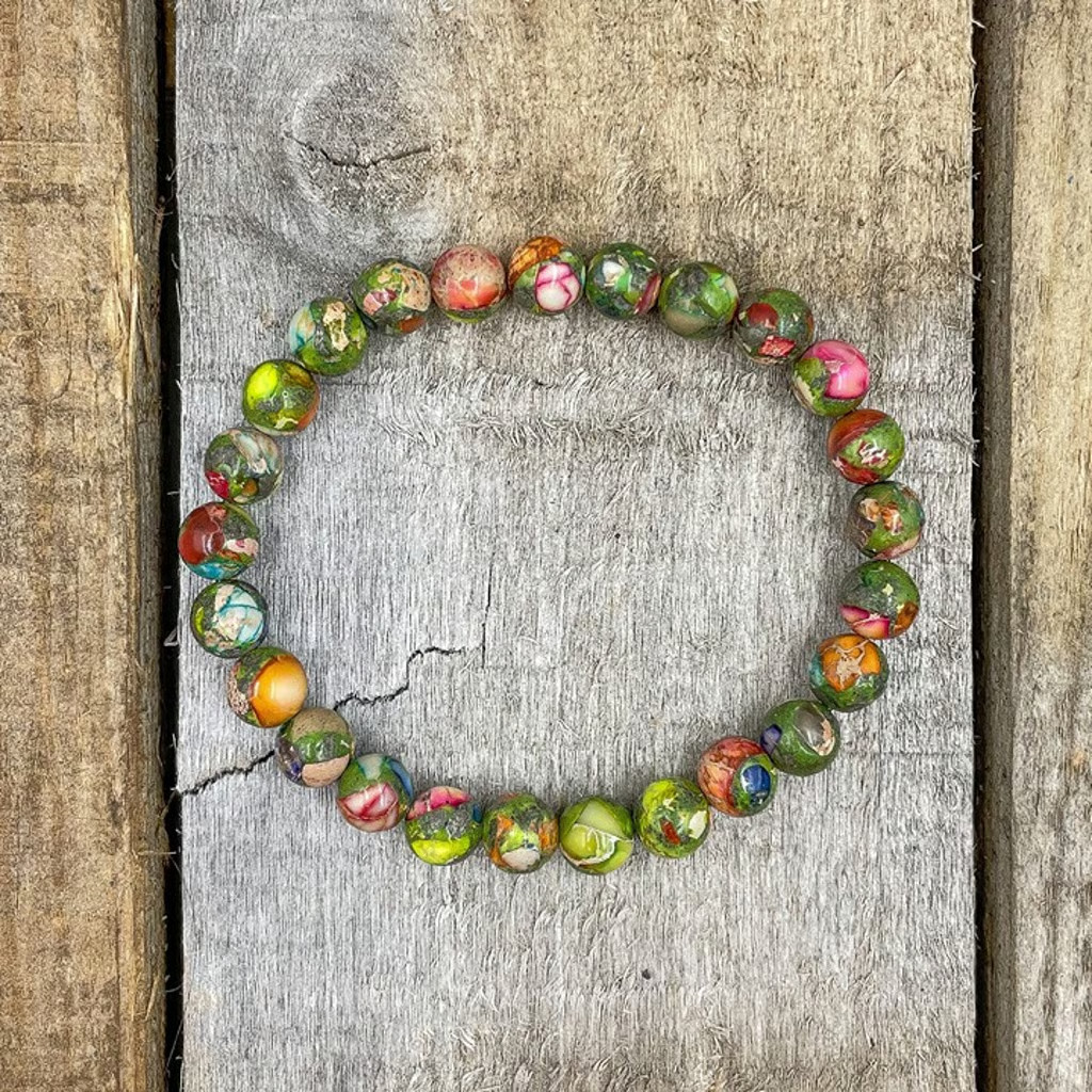 10mm Sea Sediment Jasper Stone Bracelet Healing Floral Gemstone Bracelet Gift