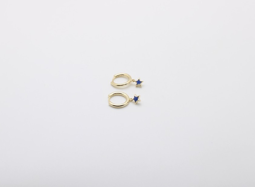 New Kendra Scott Jae Star Blue Huggie Yellow Gold Clicker Hoop Earrings