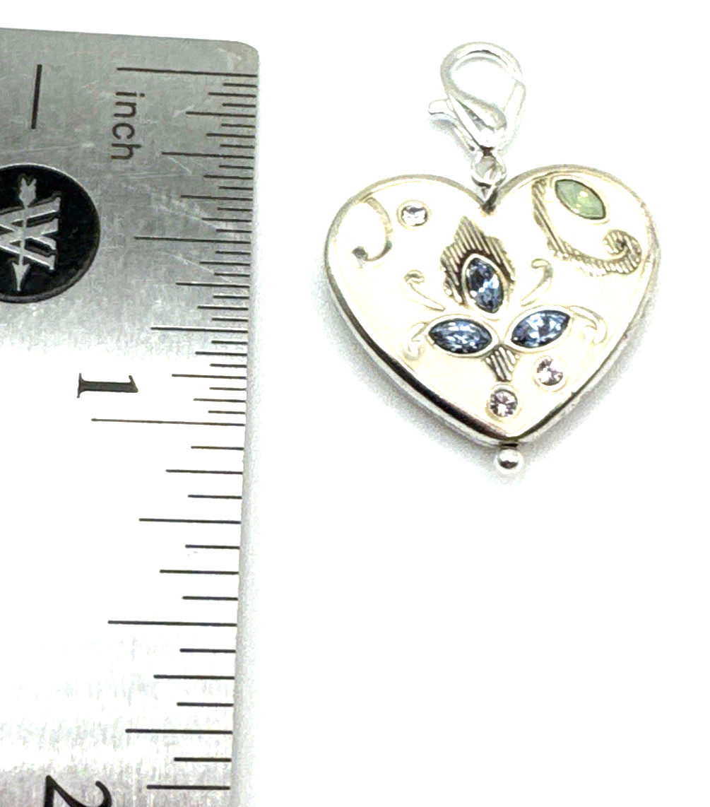 Brighton Tapestry Taj White Heart Light Turquoise Blue Crystal Clip Silver Charm
