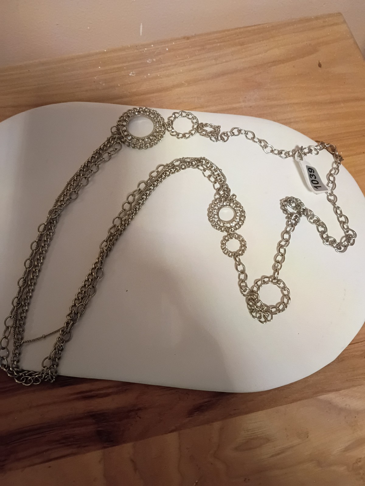 Silver Tone Statement Chain Necklace with Round Charm on Oval Link Chain