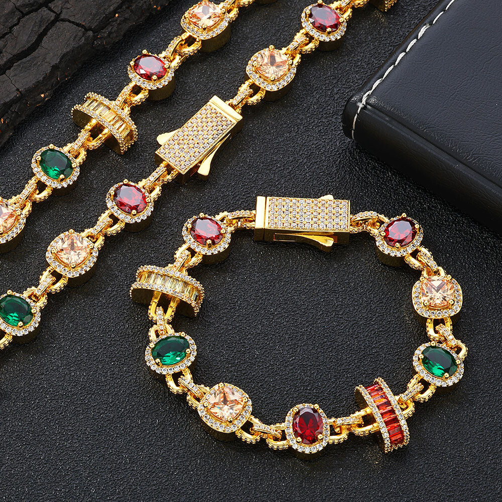 Jewelry Men Women Gift Hip Hop Tennis Chain Necklaces Bracelet Colorful