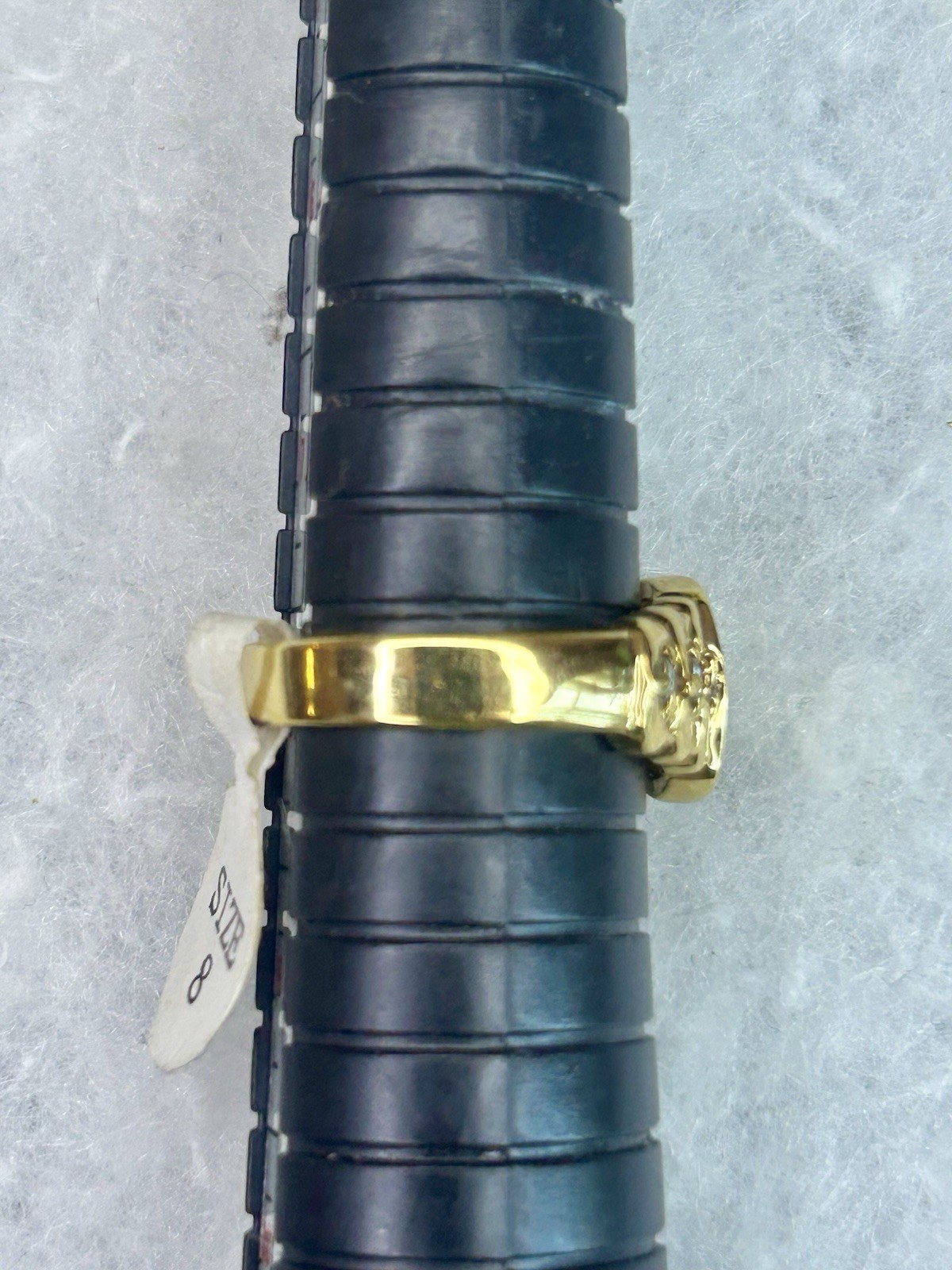 Vintage Gold Tone Oval Signet Ring with Clear Accent Stones – Size 8