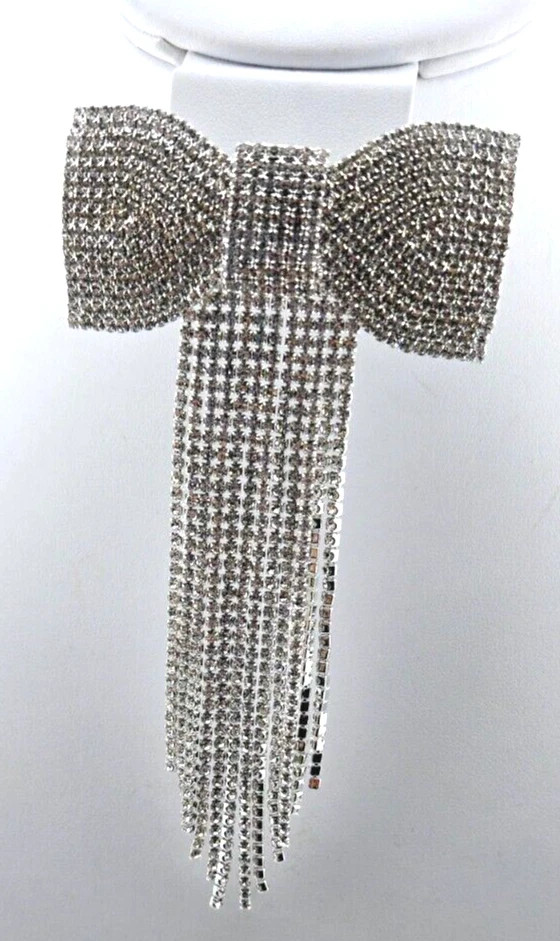 Kirks Folly Timeless Beauty Rhinestone Bow Hair Barrette Silvertone NWOT
