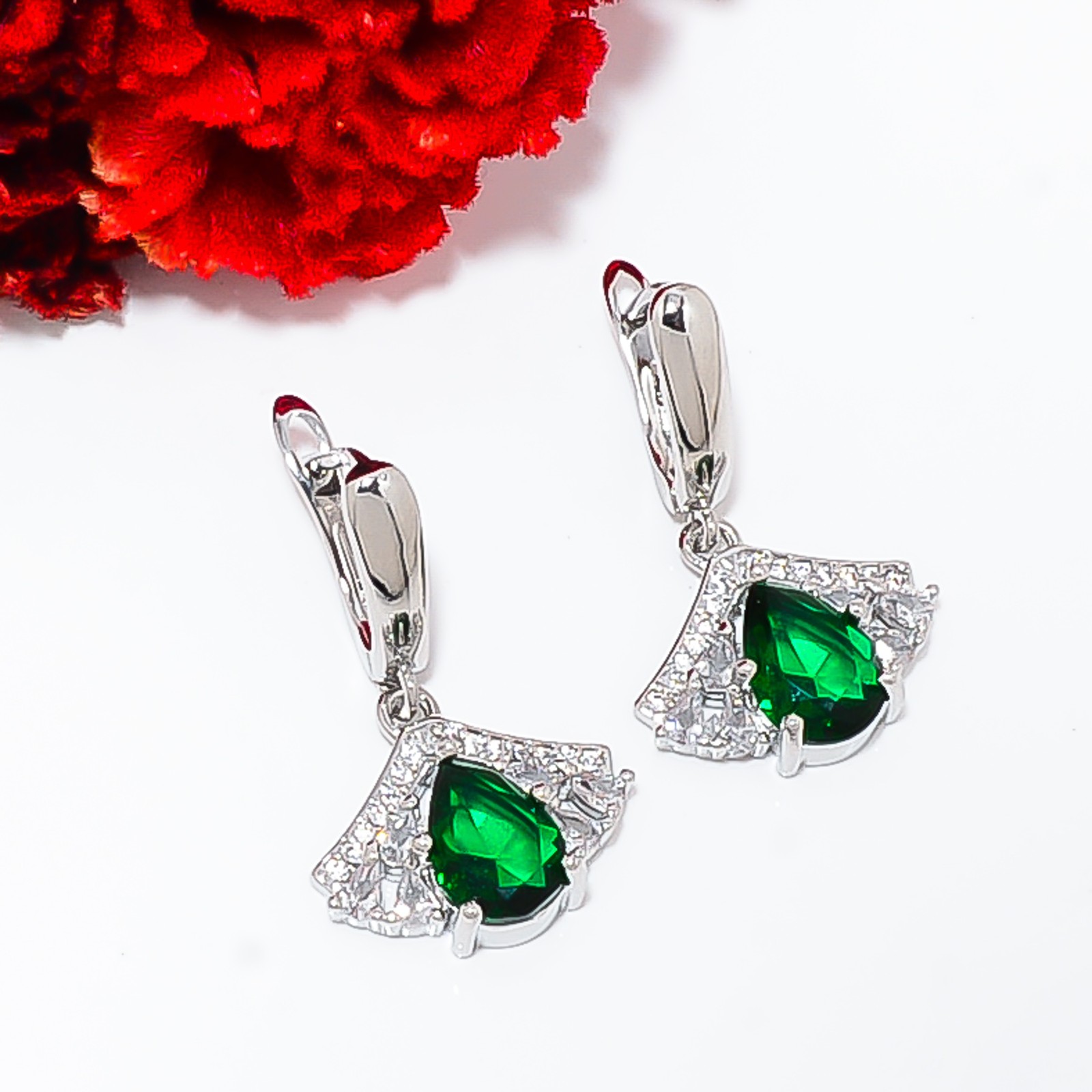 Chrome Diopside & Cz 925 Sterling Silver Earring 1.10″ E14562