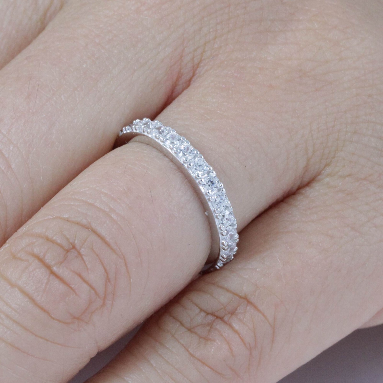 2.2mm 925 Sterling Silver Eternity Wedding Band CZ Engagement Ring 2.5-15 S10679
