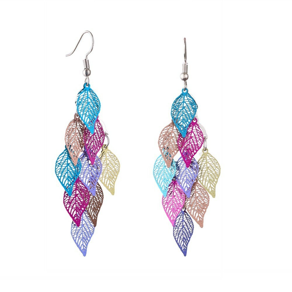 Dangle Earrings Earring Hooks Leaf Gray Blue Green Black 60x27mm P352