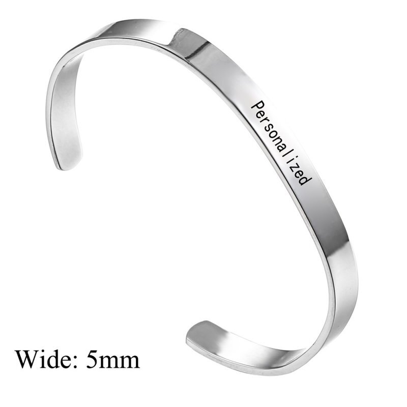Personalized Stainless Steel Bracelet Custom Date Name Engraved Cuff Gifts Women