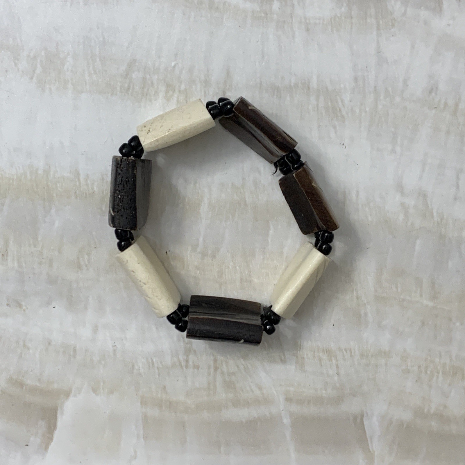 Black White Brown Wood Beaded Stretch Bracelet Beaded Chain No Clasp