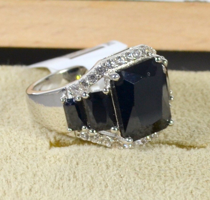 BLACK SPINEL-WHITE ZIRCON-STATEMENT COCKTAIL ENGAGEME-SZ 6-RHOD/STER SILV
