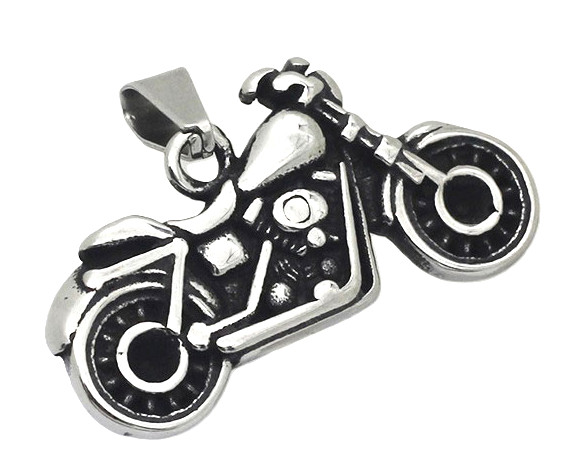 Motorcycle Pendant / Charm in Stainless Steel on a Solid Rope Chain 108