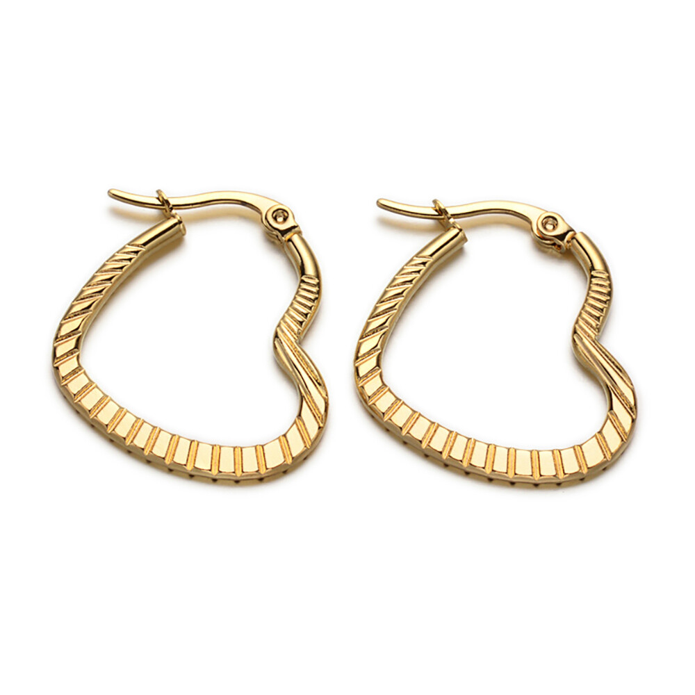 Heart 304 Stainless Steel Hoop Earrings Gold 27x23x2mm Pin 1×0.5mm  P618