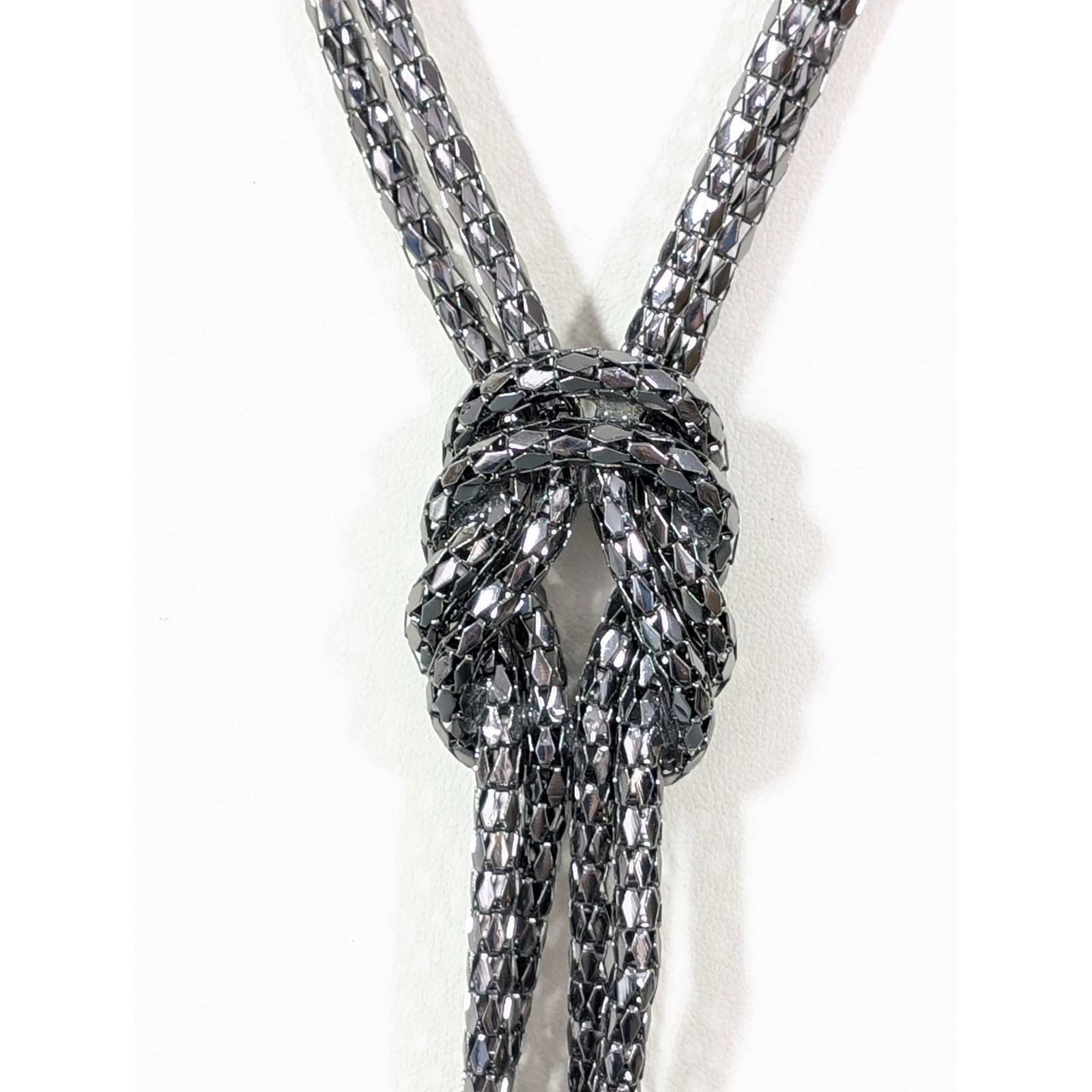 Double Gunmetal Gray Chain Necklace 26″ Layered Knot Minimalist Statement