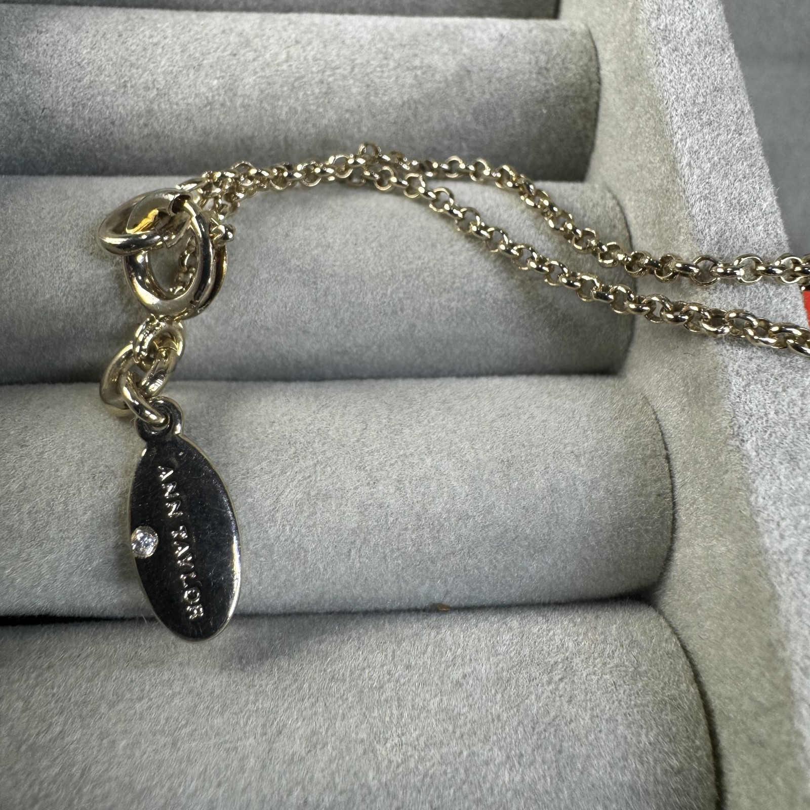 Ann Taylor Long Orange Red Beaded Rhinestone Station Necklace 35 in
