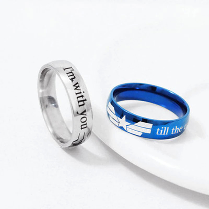 AVENGERS I’m With You Till The End Of The Line UNISEX TITANIUM BLUE STEEL RING