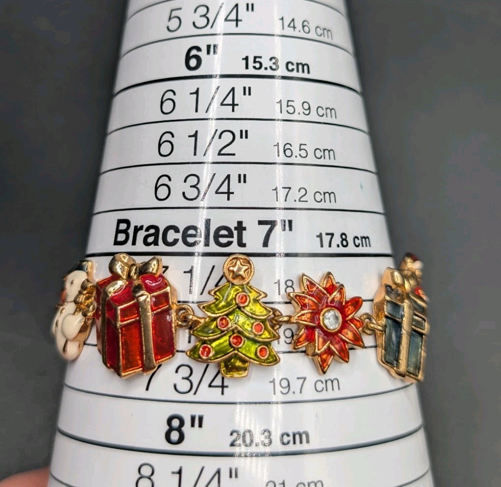 Christopher Radko Holiday Christmas Enamel Rhinestone Charm Bracelet 7.5″