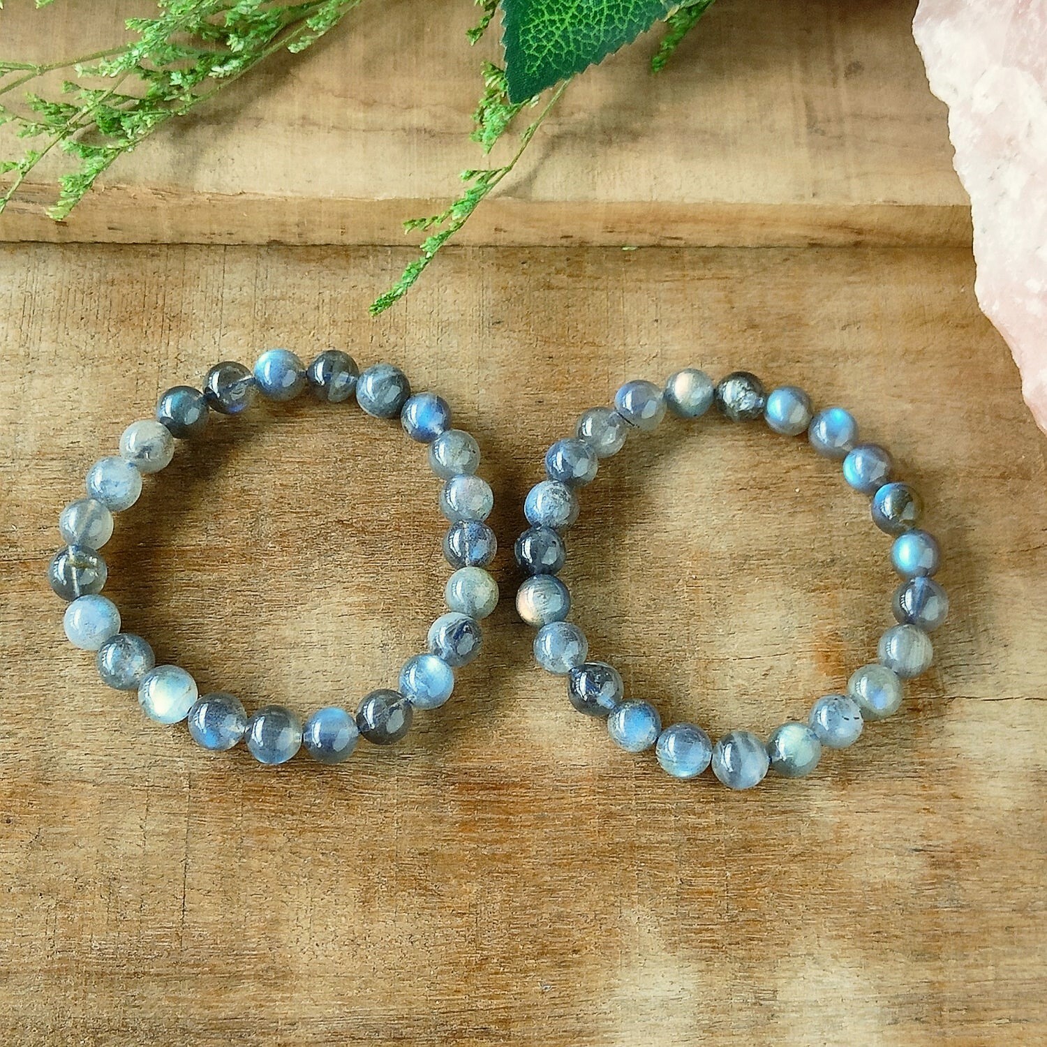 Natural Labradorite Stone Beaded Bracelet 8mm Gemstone Crystal Stretch Bracelet