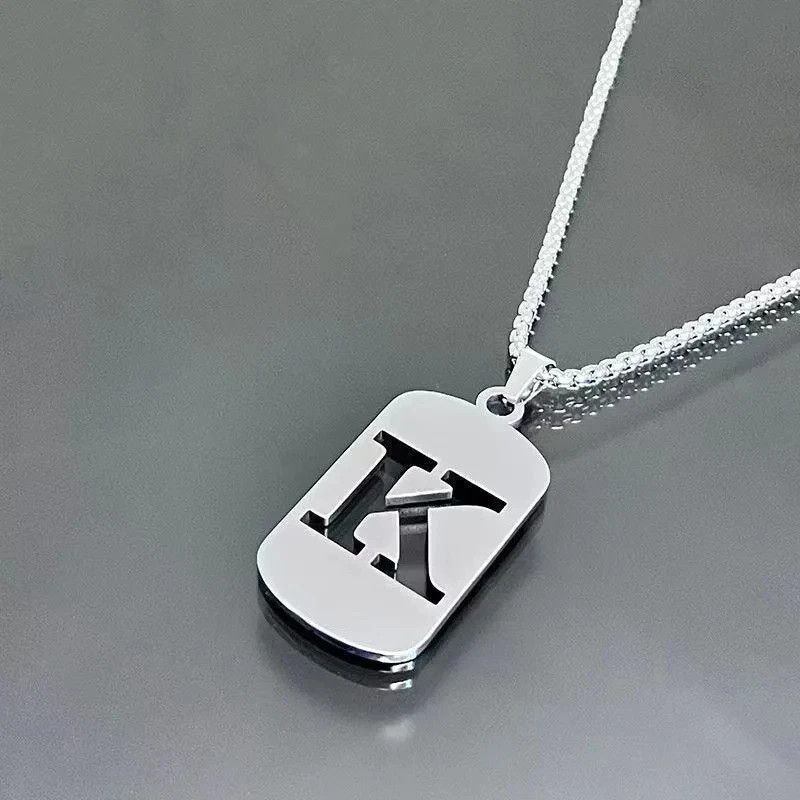 Fashion Punk A-Z Initial Tag Letter Stainless Steel Pendant Necklaces for Men