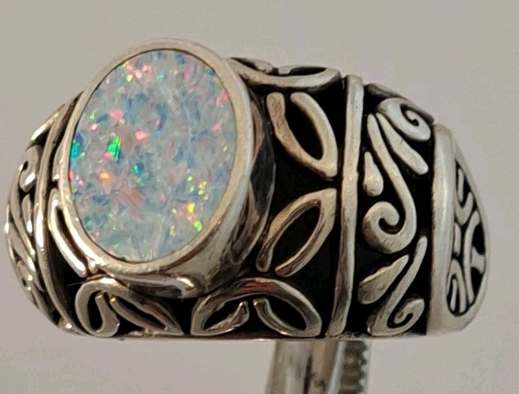 Samuel B Behnam BJC 925 Sterling Silver Lab Created Fire Opal Contour Ring 6.25