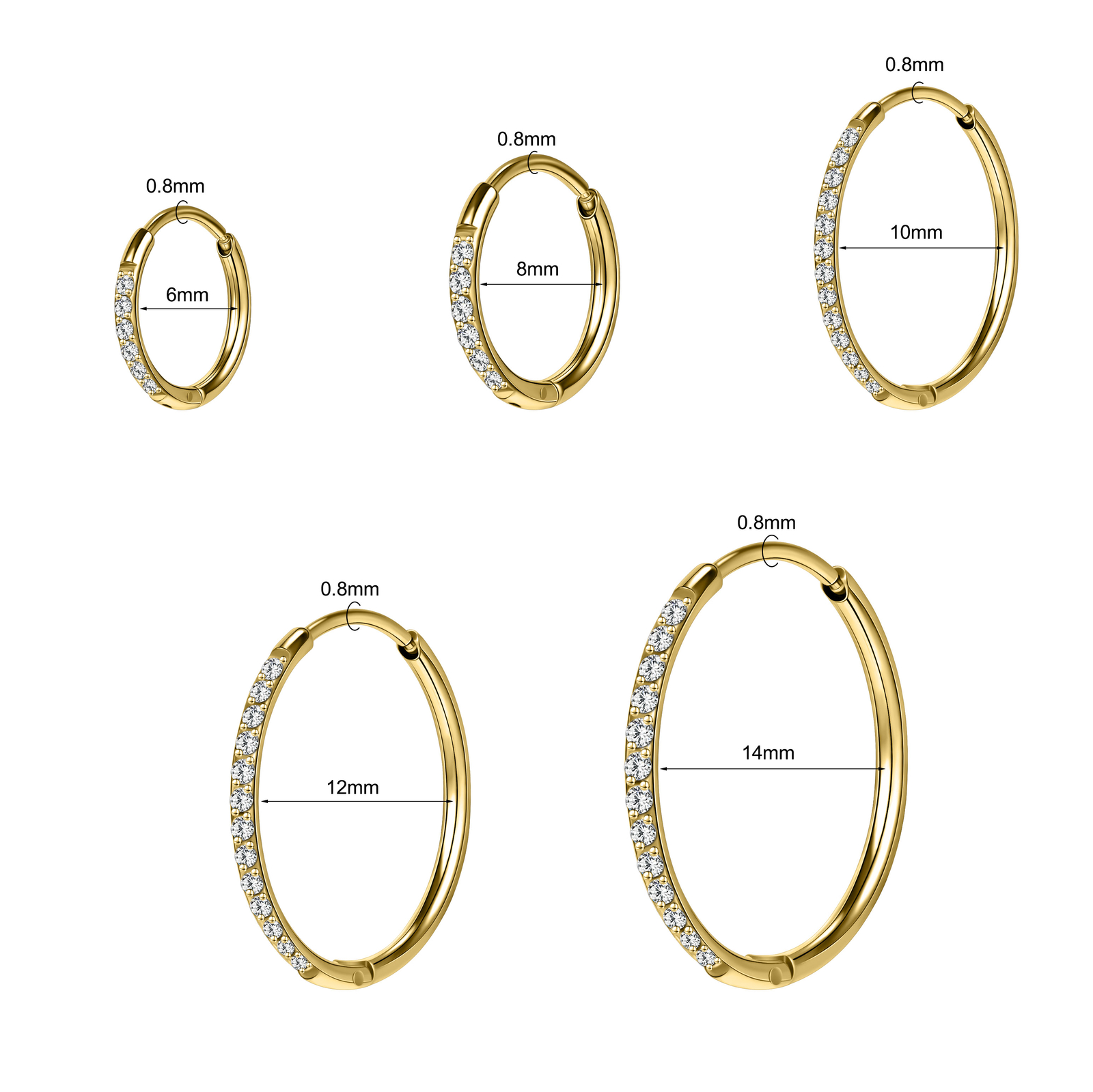 16G Stainless Steel Hoop Earrings CZ Hinged Clicker Nose Rings Helix Piericng