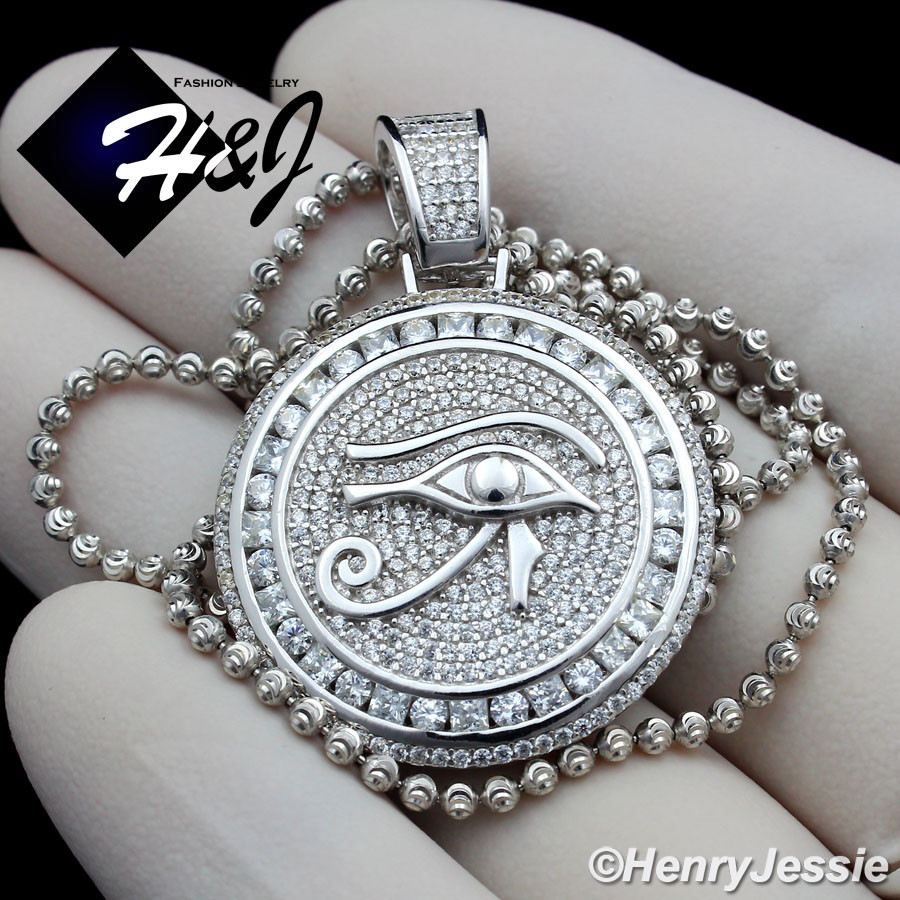 925 STERLING SILVER 2MM GOLD PLATED/SILVER BEAD CHAIN ICY CZ ROUND PENDANT*SP204