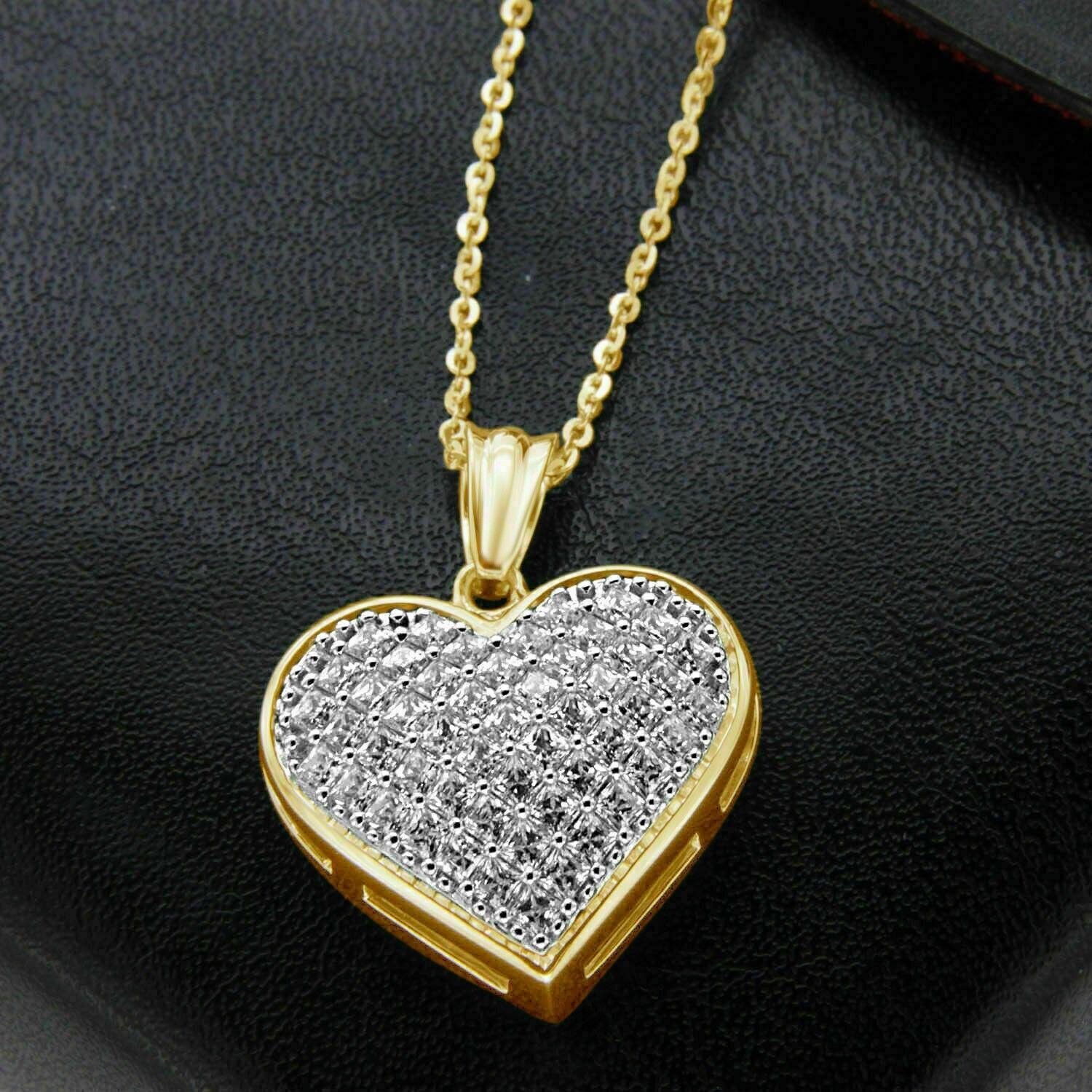 2.00 Ct Round Cut Lab Created Diamond Heart Shape Pendant 14K Yellow Gold Finish
