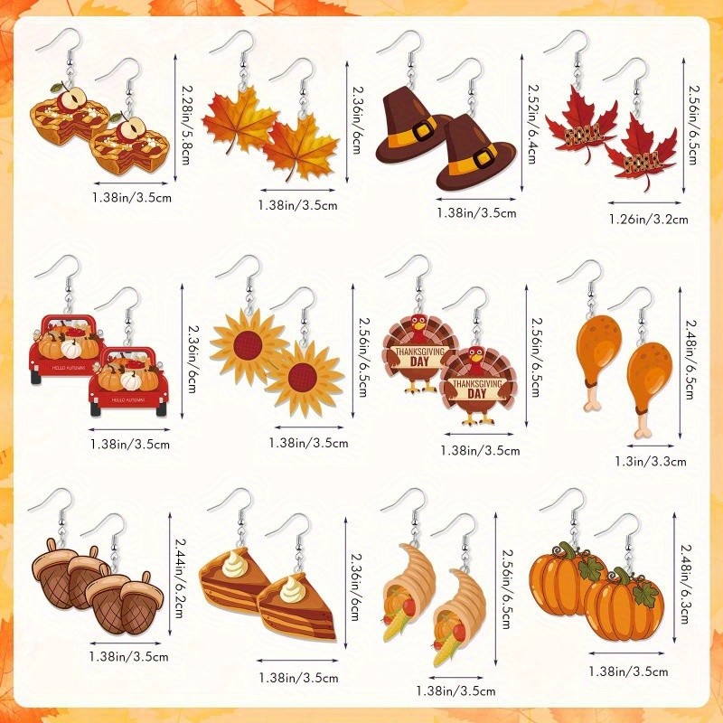 9/12 Pairs Thanksgiving Dangle Earrings Set Fall Holiday Jewelry Gifts for Women