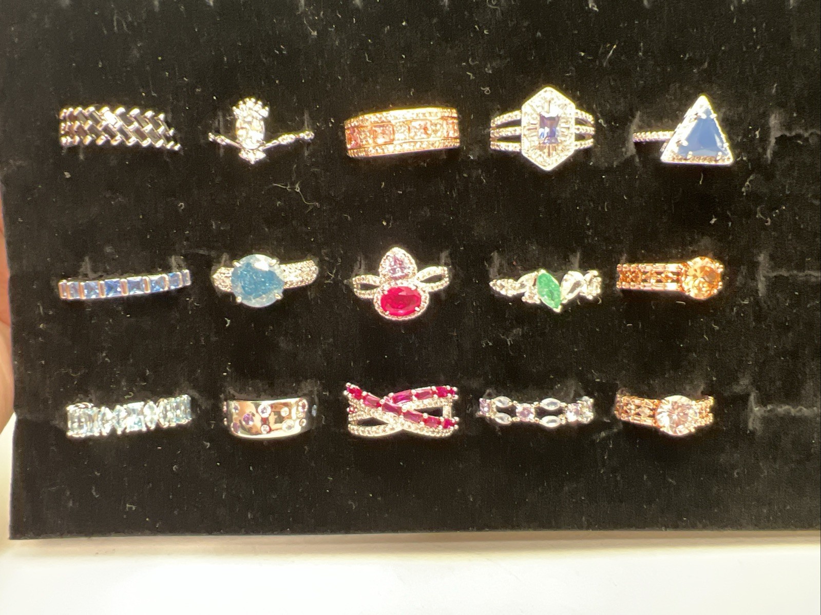 Lot of 15 Bomb Party Rings Mixed Jewels Metals & Stones in Sizes 5, 7, 8, & 9