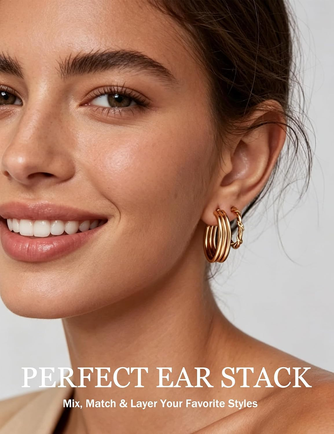 Gold Hoop Earrings Set for Women, 18 Pairs Hypoallergenic Statement Open Pearl H