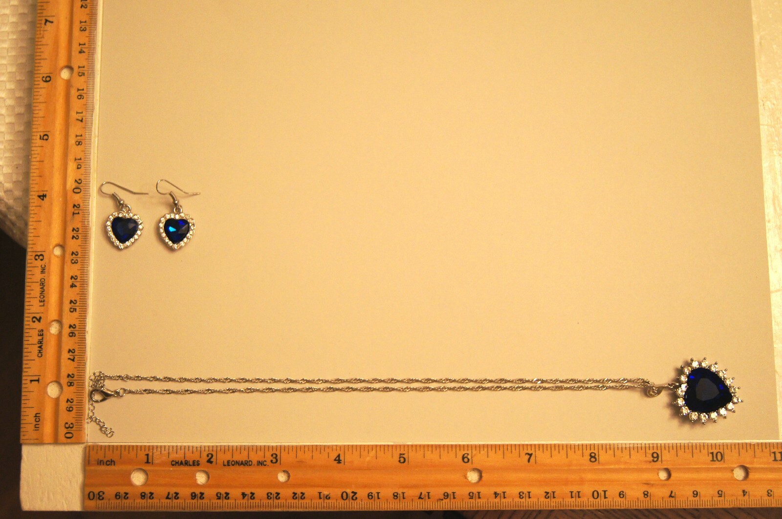 NEW Faux Sapphire & Diamond – Heart Shaped Pendant & Earring Set