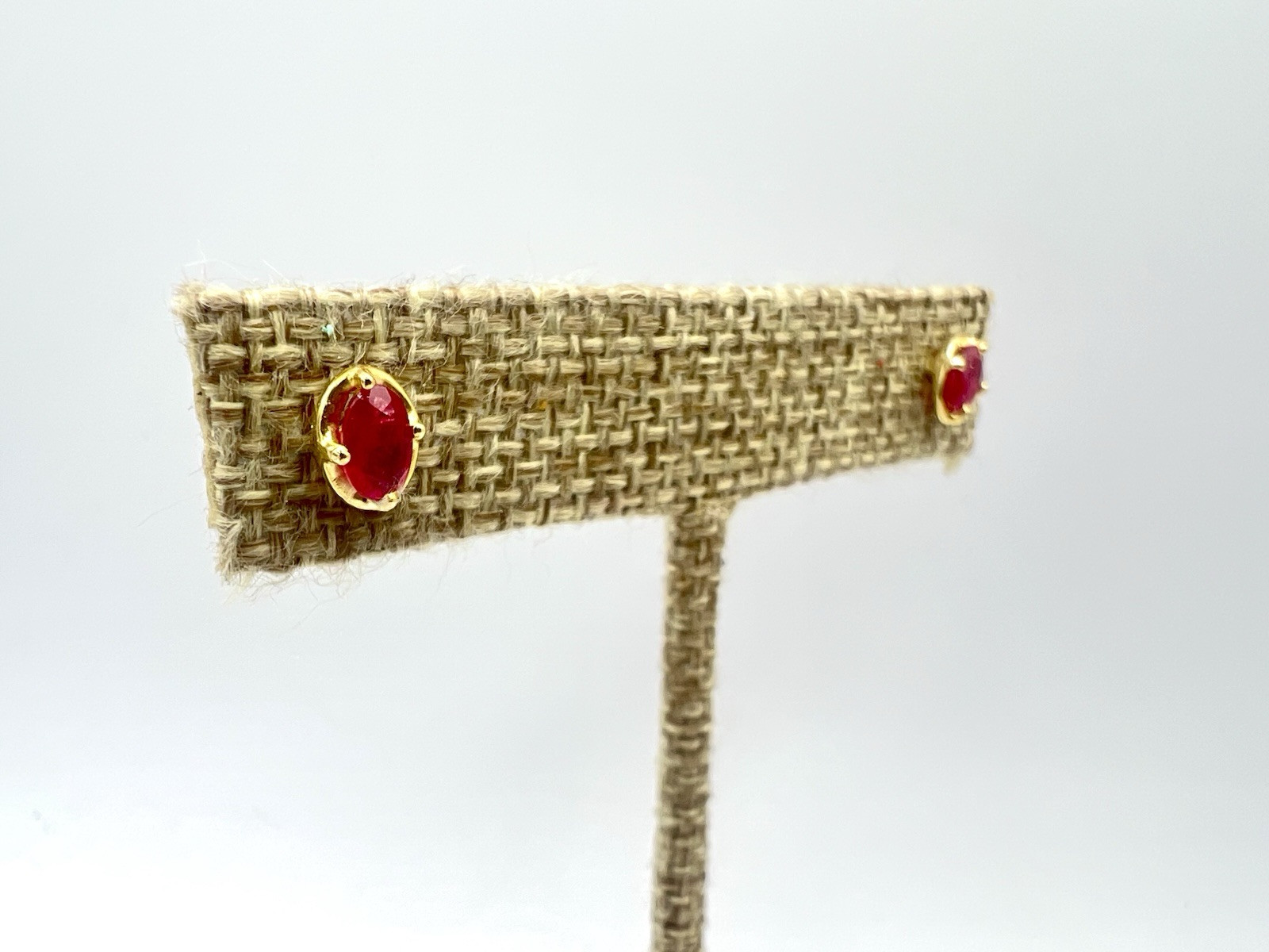 Ruby Gemstone Oval Post Back Earrings – Roost Collection – Gold Plated Silver