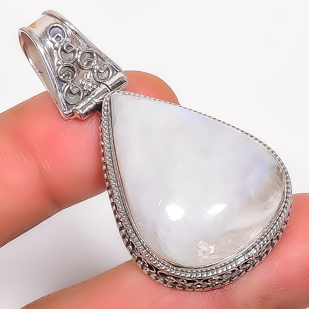 Rainbow Moonstone Gemstone 925 Sterling Silver Fine Art Pendant 1.95″ A329