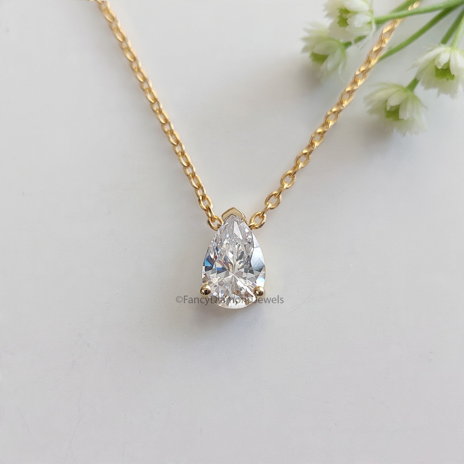 Teardrop Diamond Necklace Pear Diamond Necklace Yellow Silver handmade jewelry