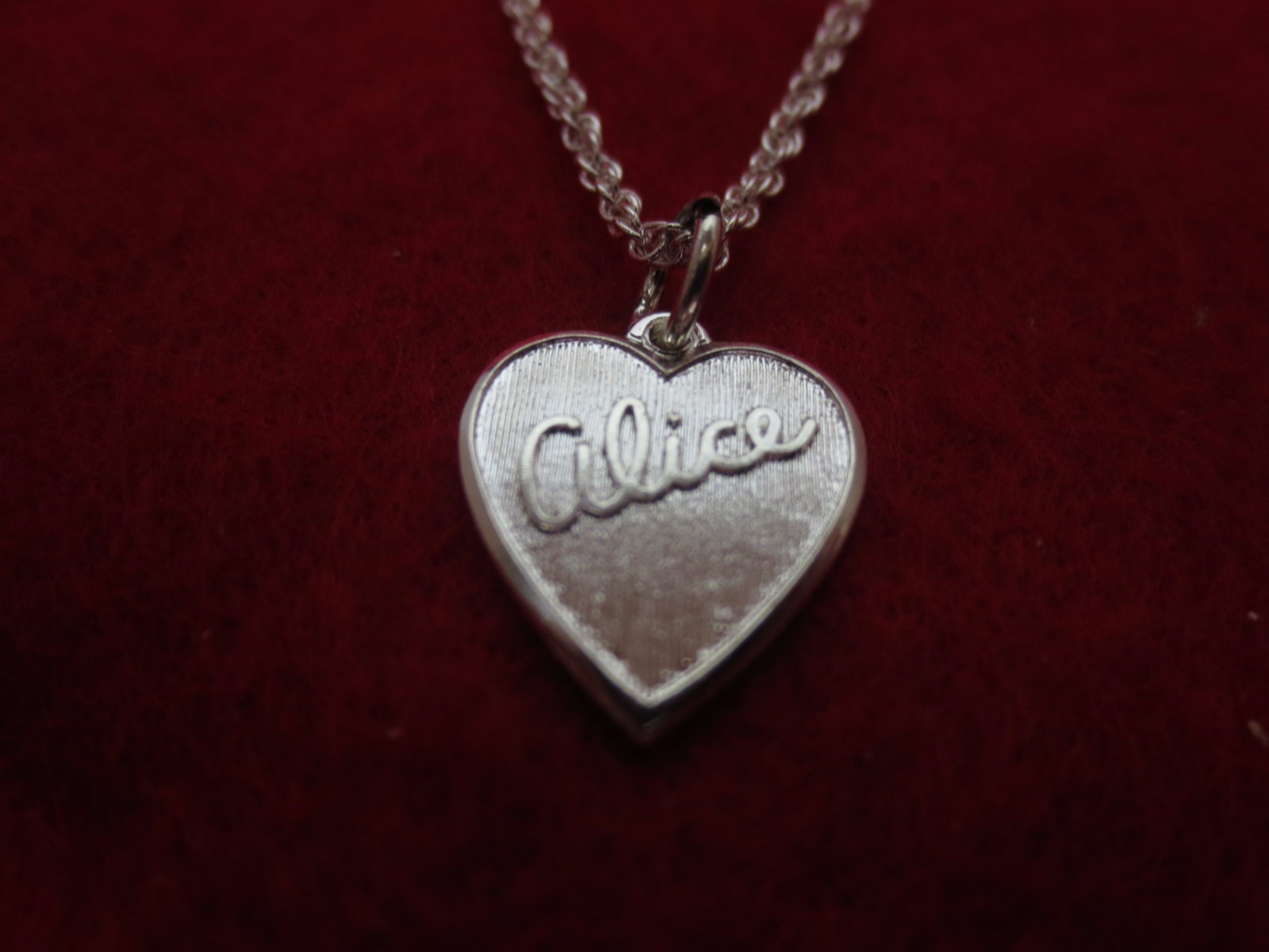 STERLING SILVER PLATED HEART SHAPED ALICE NAME CHARM & 7 ” TO 30″ ROPE CHAIN