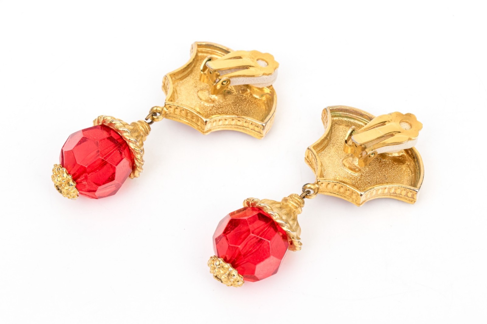 Vintage Yosca Red Glass Bead Necklace & Earring Set, Rhinestone Enamel Statement