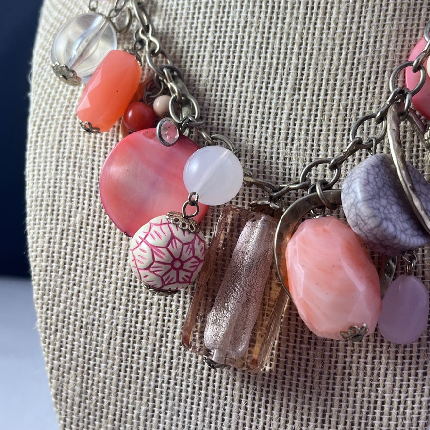 Premier Designs Festive Necklace & Earring set Pink stones of all Shapes & Sizes