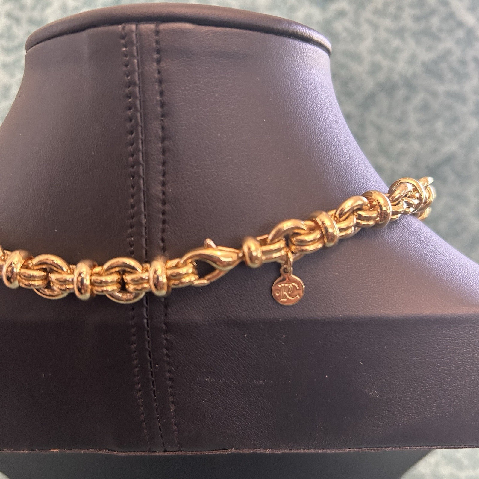 Gold Tone Byzantine Chain Necklace, Spring Ring Clasp, No Stone
