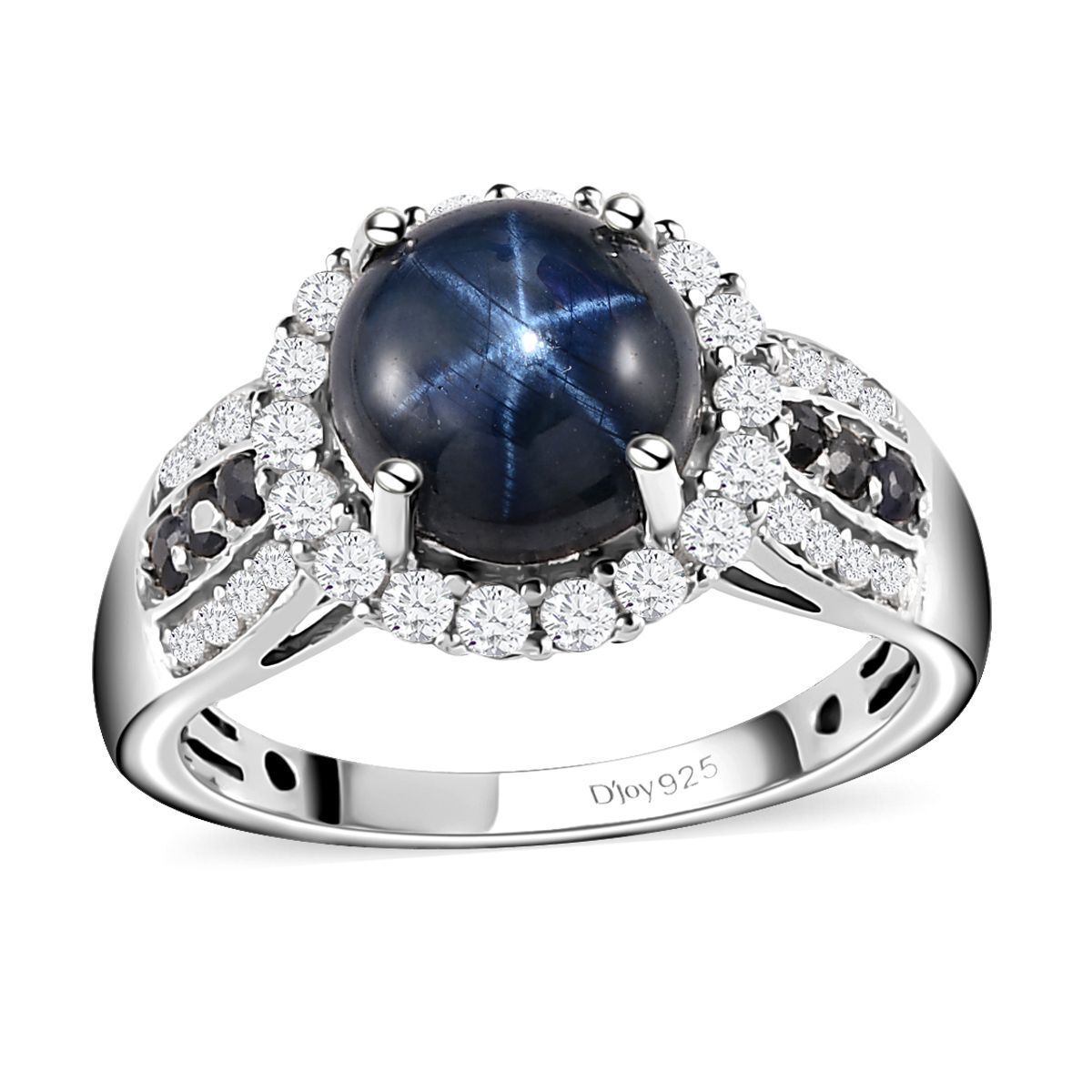 5.15ctw Blue (DF) Star Sapphire & Multi Gem Ring Platinum Plated Sterling Size 5