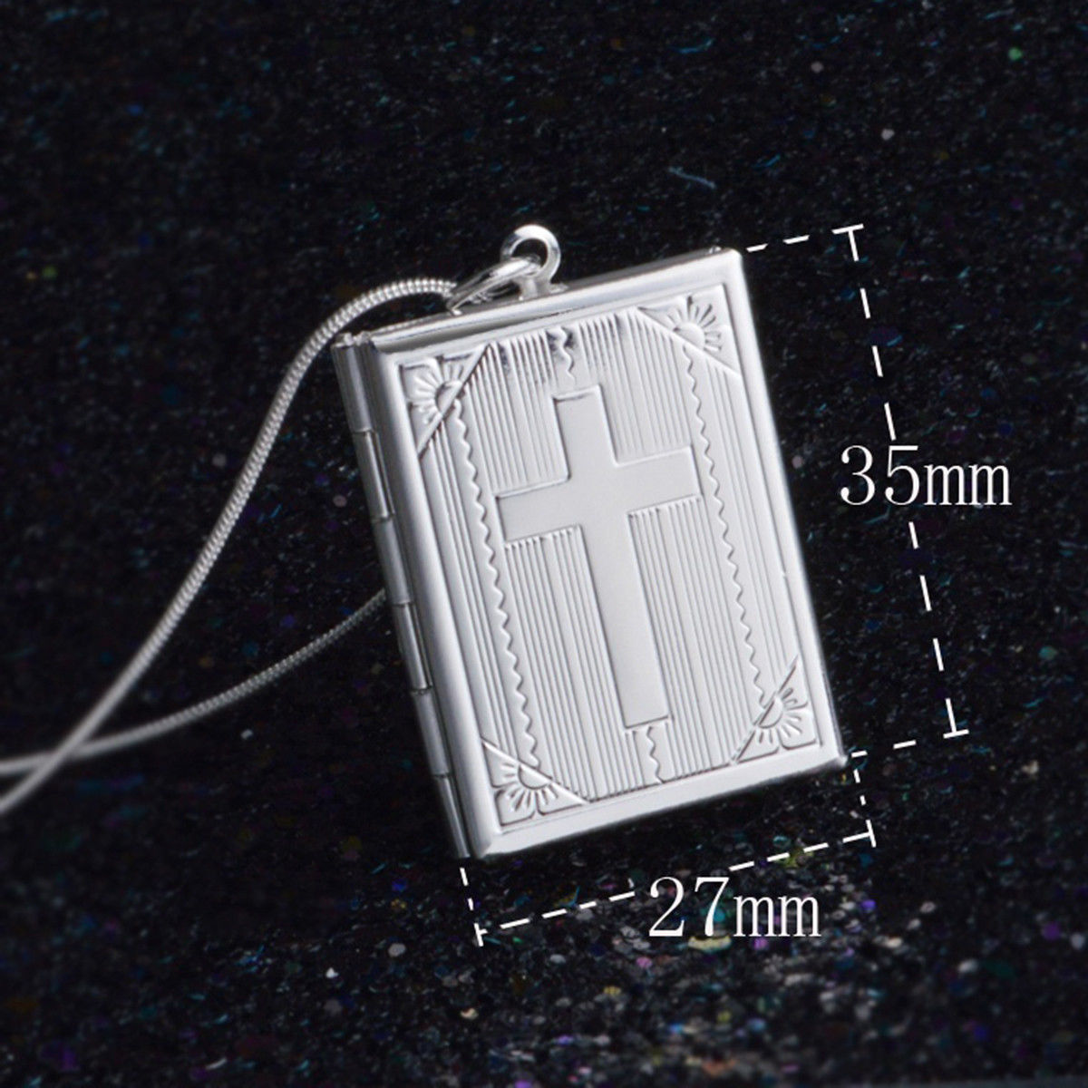 925 Sterling Silver Christian Jesus Cross Crucifix Bible Book Locket Necklace