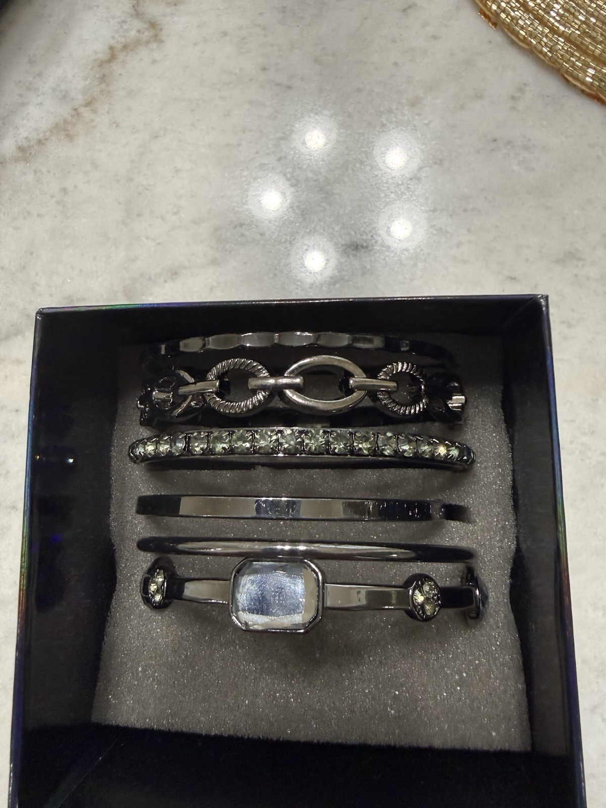 INC International Concepts Multi Bangle Bracelet Set Black Rhinestone B53821H