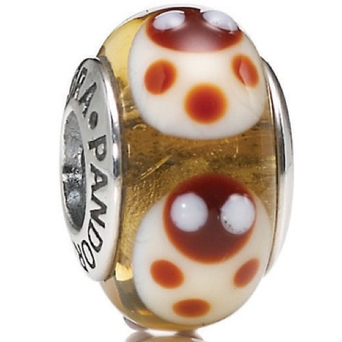 PANDORA Retired Sterling Silver Murano Glass Gold Ladybugs Bead – 790650
