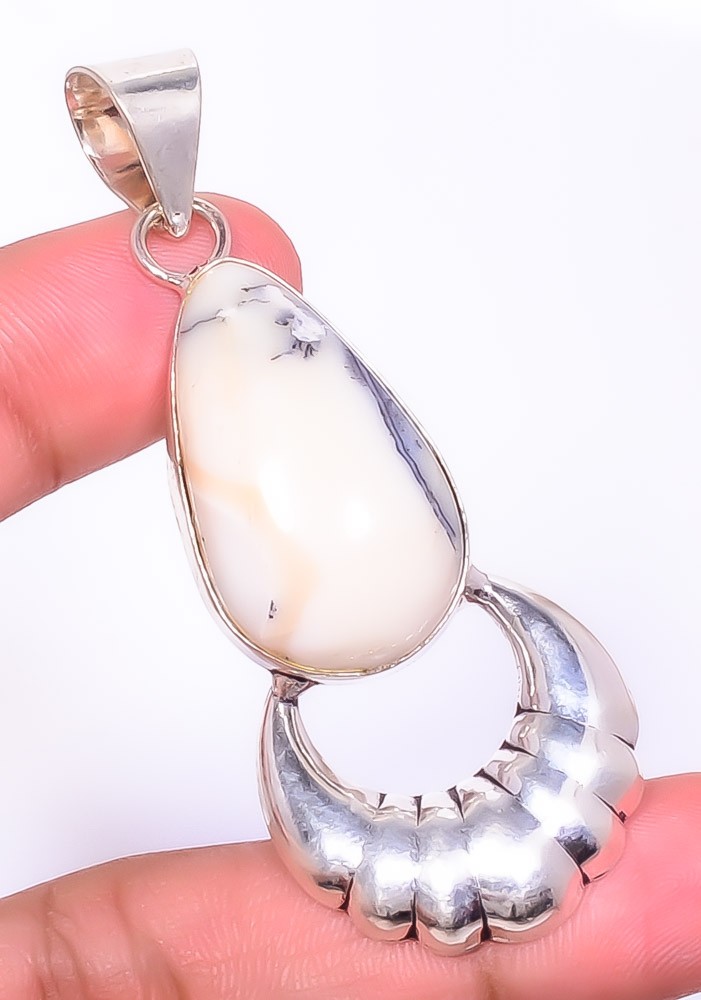 Natural Dendritic Opal Gemstone 925 Silver Plated Pendant Jewelry 2.56″ T297