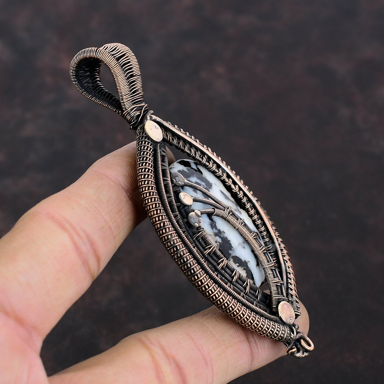 White Buffalo Turquoise Jewelry Copper Love Gift Wire Wrapped Pendant 3.74″
