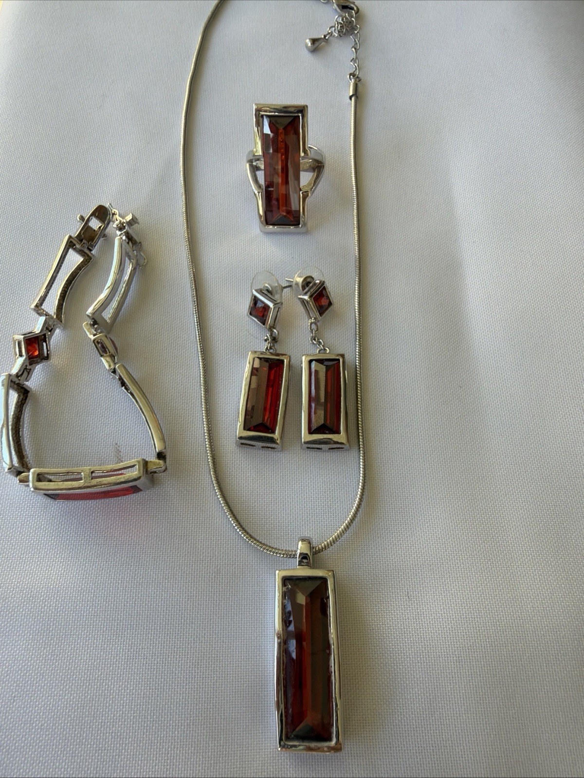 Park Lane Necklace Set 925 Garnet Necklace, Earrings, Ring And Bracelet