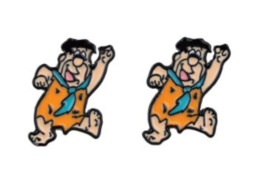 Fred Flintstone Cartoon Character Metal Enamel Stud Earrings