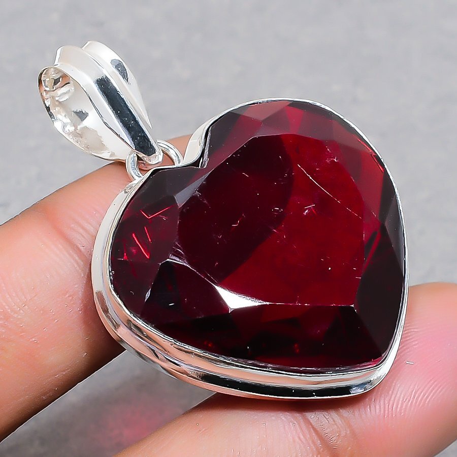 Faceted Mozambique Garnet Heart Shape Gemstone Unique Gift Jewelry Pendant 1.70″