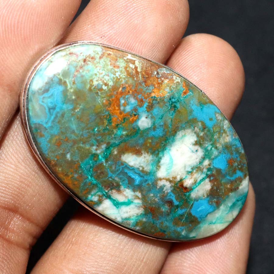 925 Silver Plated 42X28 Massive Chrysocolla Ring US 7 Winter Collection GW