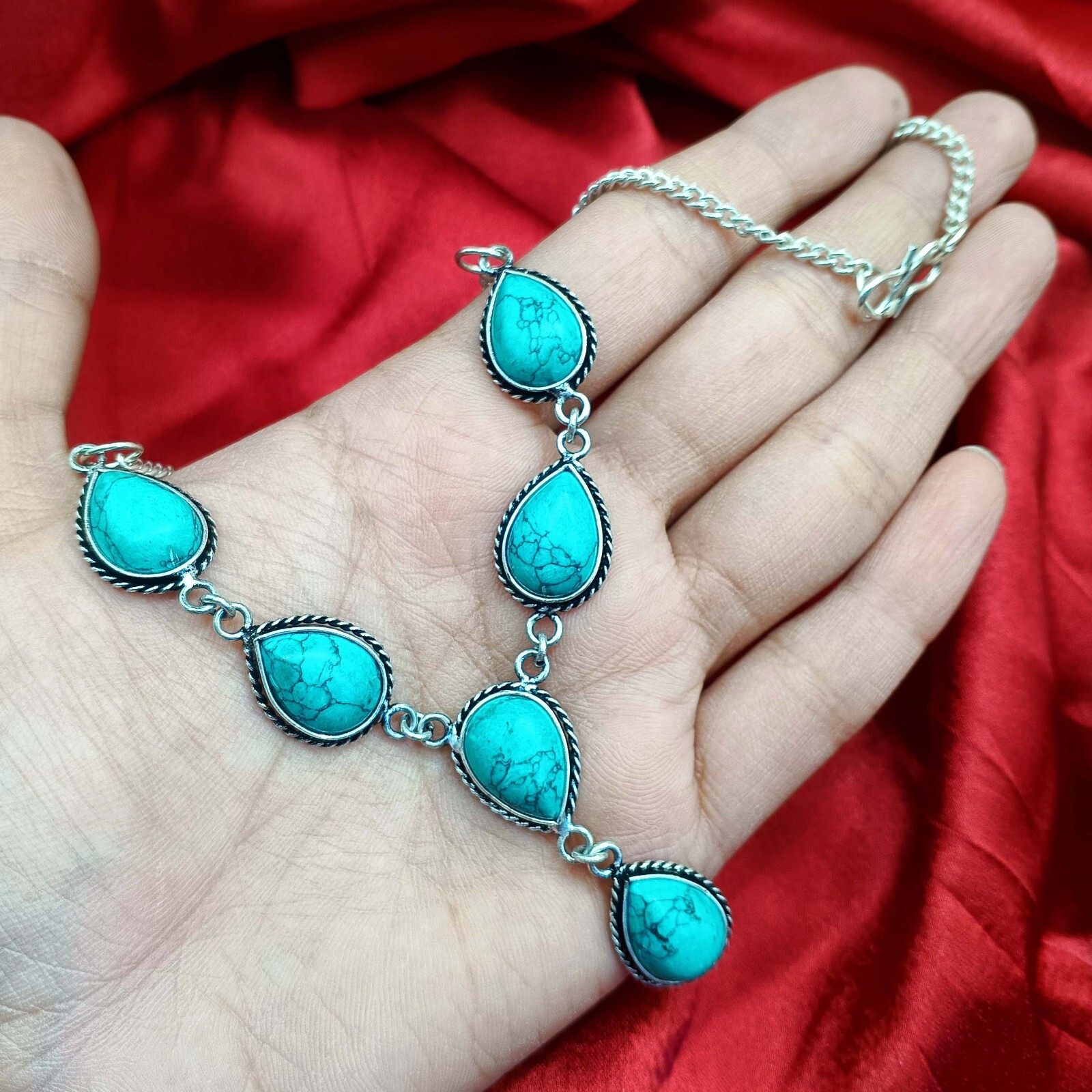 Gift Love Green Turquoise Gemstone 925 Sterling Silver Plated Necklace Jewelry~