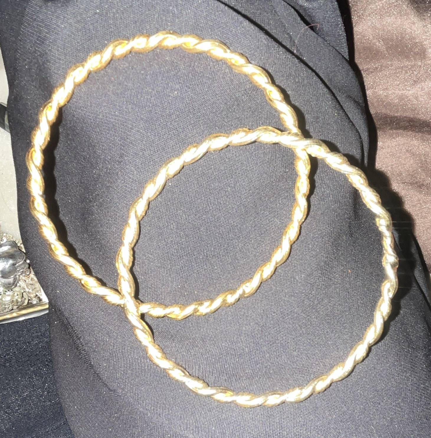 Vintage Gold Tone Rope Twist Bangle Bracelets Set of 2 No Clasp Metal