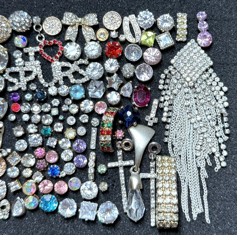 100 PCS Single Rhinestone Stud Earrings Lot Junk Craft Repair#1